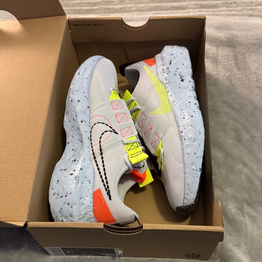 Women’s Nike Crater Impact White/Grey and Neon Yellow Sneakers